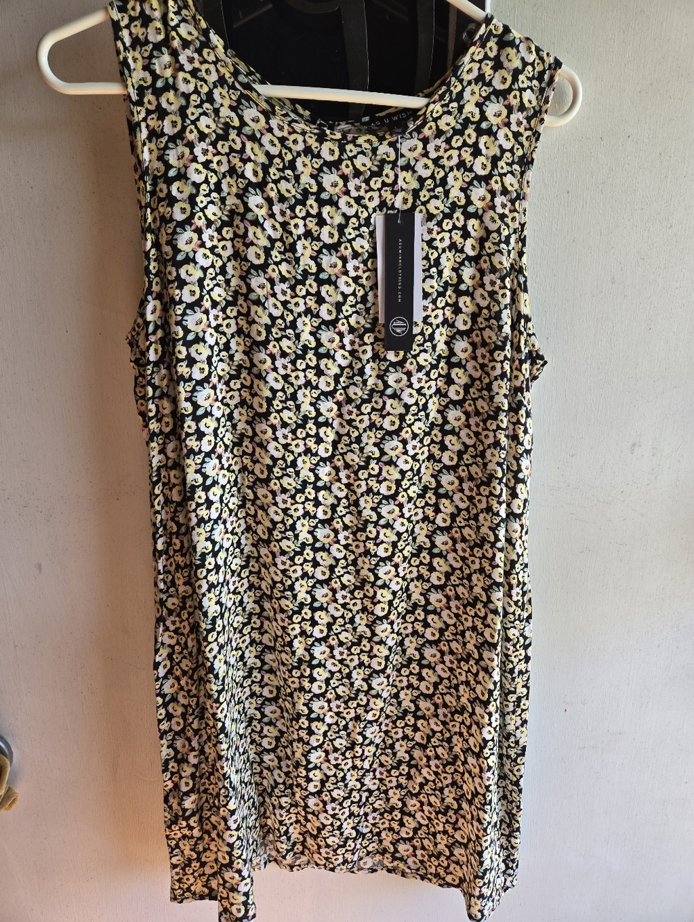 As U Wish Floral Sleeveless Shift Dress - Black with Yellow Floral NWT